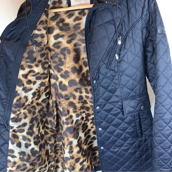 Laundry by Shelli Segal Black Puffer Coat Removable Hood Cheetah Lining sz XS - Picture 6 of 14